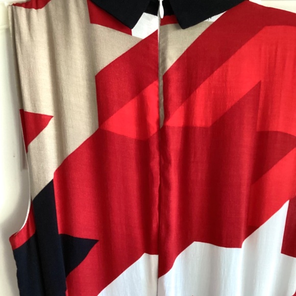 Hobbs London multicolor abstract collar neck sleeveless midi fit and flare dress - Picture 6 of 9